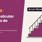 Ilustração de escada com corrimão mostrando espelho e piso do degrau e a fórmula de Blondel 2e + p = 64 cm, para explicar como calcular degraus de escada