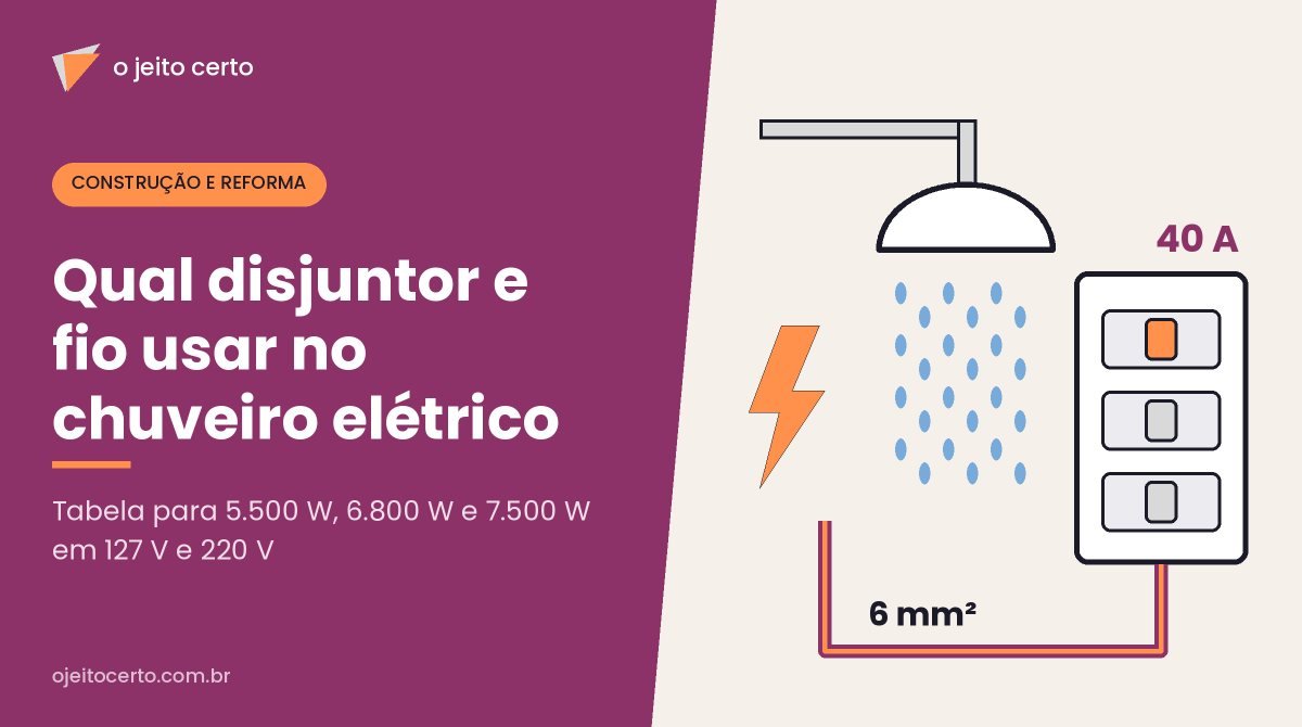 Qual disjuntor e fio usar no chuveiro elétrico (5.500, 6.800 e 7.500 W)