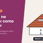 Ilustração de casa com telhado de telhas, faixa de manta autoadesiva e gotas pingando dentro