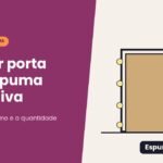 Ilustração de porta de madeira no batente com pontos de espuma expansiva, cunha e linha de prumo verde