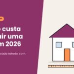 Ilustração de casa com moedas e régua: quanto custa construir uma casa em 2026 por m²